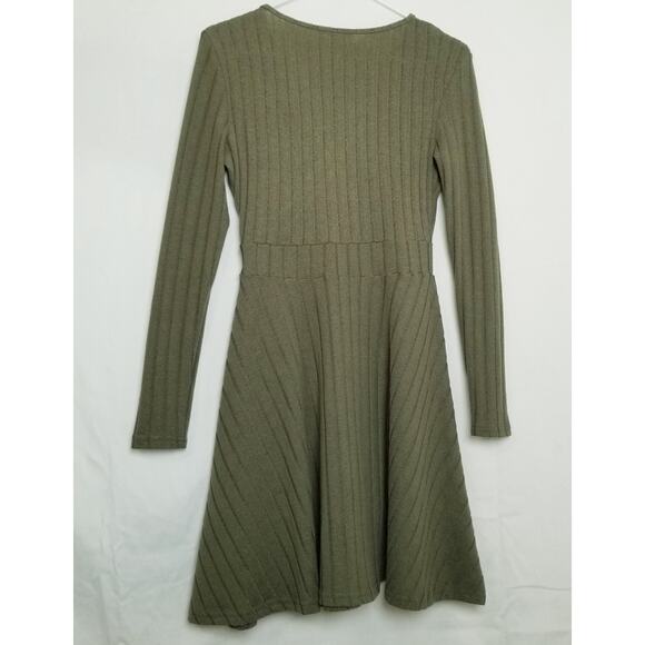 Shein - Women's Green Ribbed Sweater V-Neck Long Sleeve Knee Length Dress Size S - Picture 3 of 6